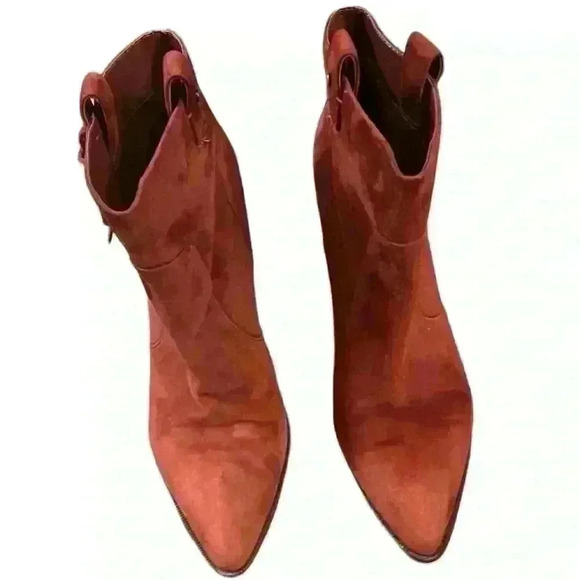 Sam Edelman Western Inspired Red Suede Niomi Pull On Ankle Boots Size 9.5​ - Picture 2 of 7